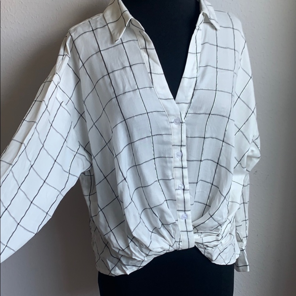 Windowpane blouse button down - Picture 5 of 6